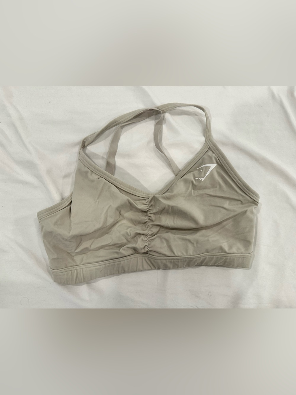 Gymshark Beige Taupe Sports Bra with White Logo